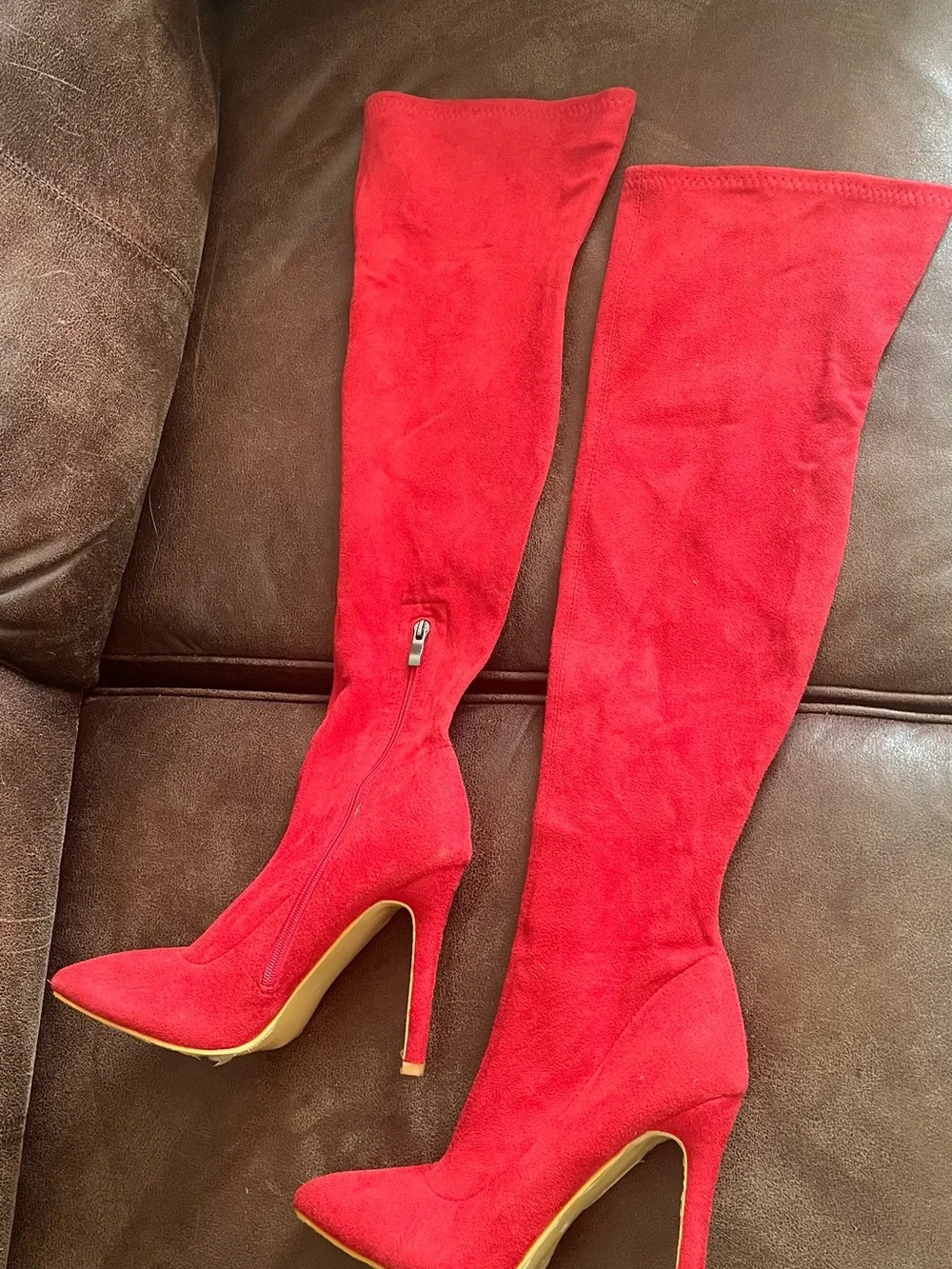 Red Suede Over-the-Knee Stiletto Boots - Women's 39 8 ?